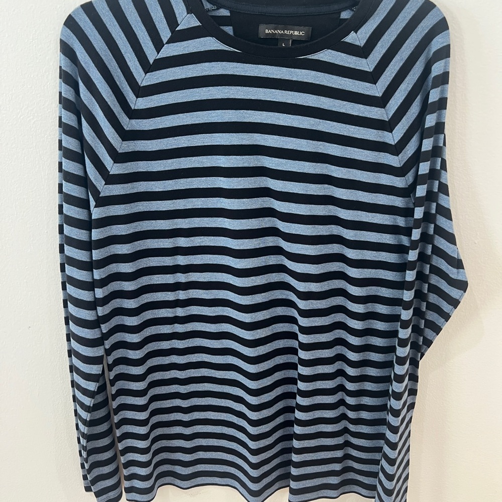Banana Republic Men's Striped Long Sleeve Shirt - Black and Blue